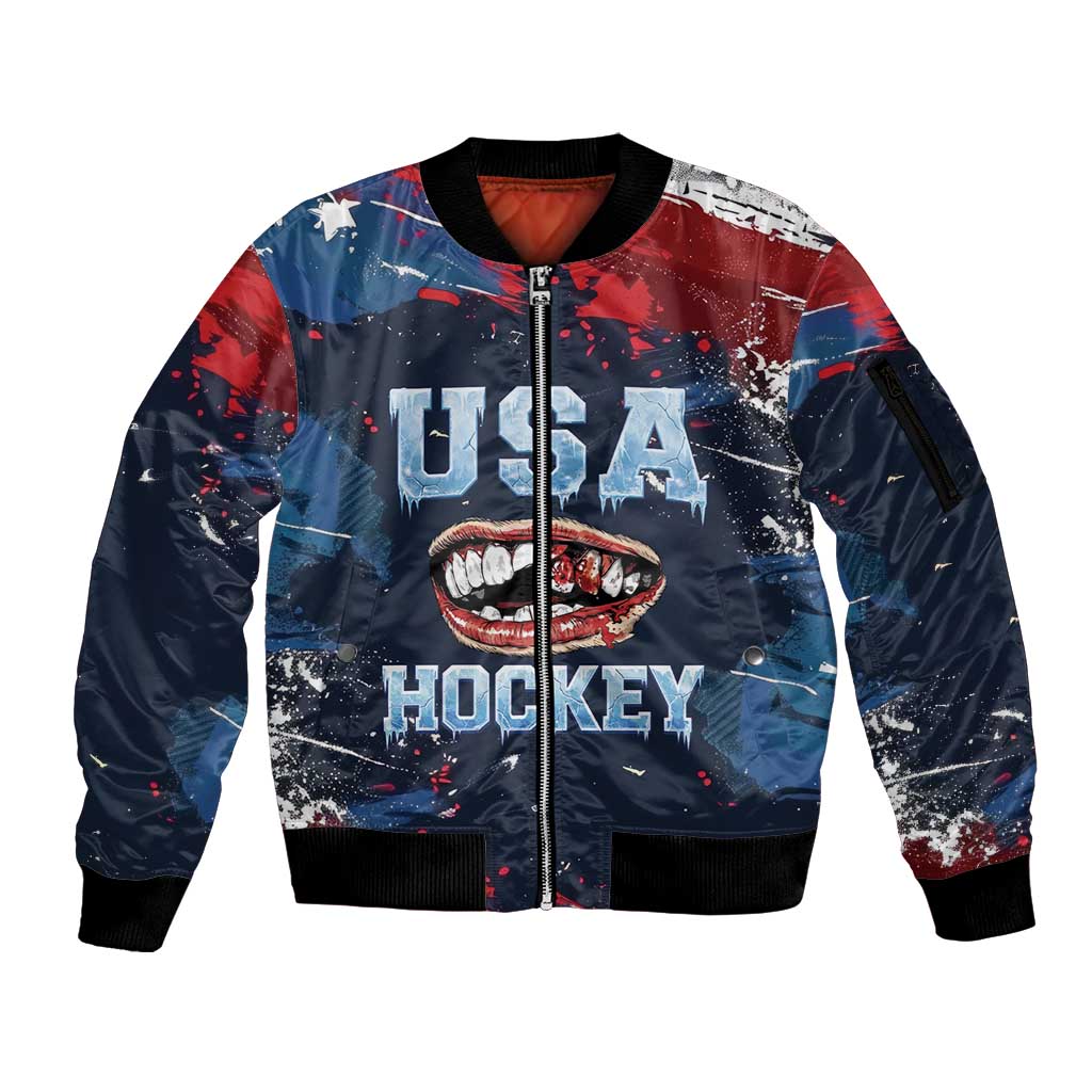 USA Ice Hockey 2026 Champions Custom Sleeve Zip Bomber Jacket Legend Golden Toothless