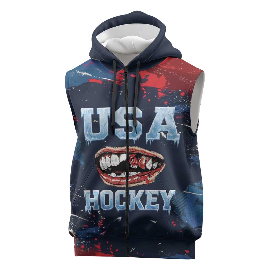 USA Ice Hockey 2026 Champions Custom Sleeveless Zip Hoodie Legend Golden Toothless