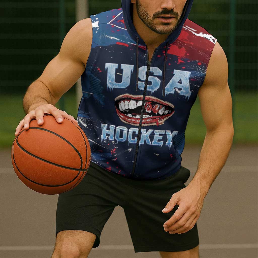 USA Ice Hockey 2026 Champions Custom Sleeveless Zip Hoodie Legend Golden Toothless