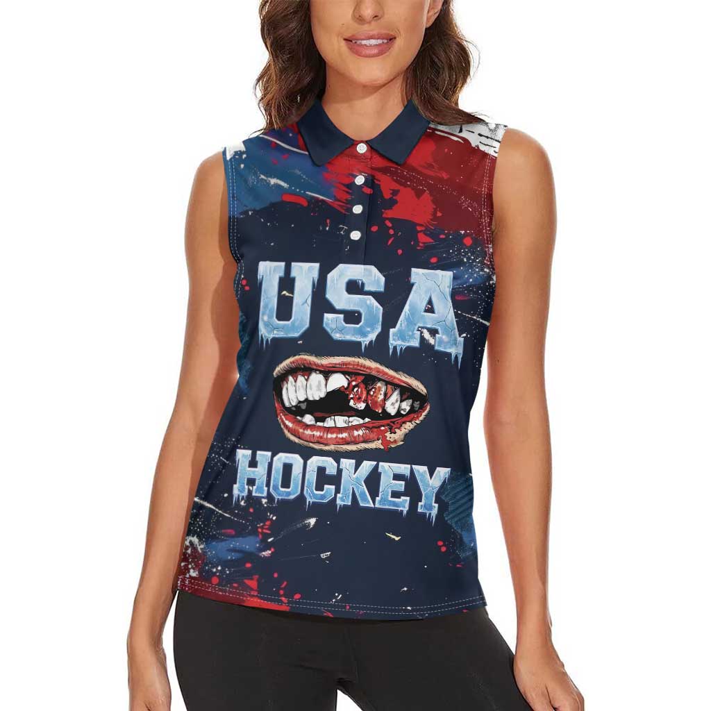 USA Ice Hockey 2026 Champions Custom Women Sleeveless Polo Shirt Legend Golden Toothless