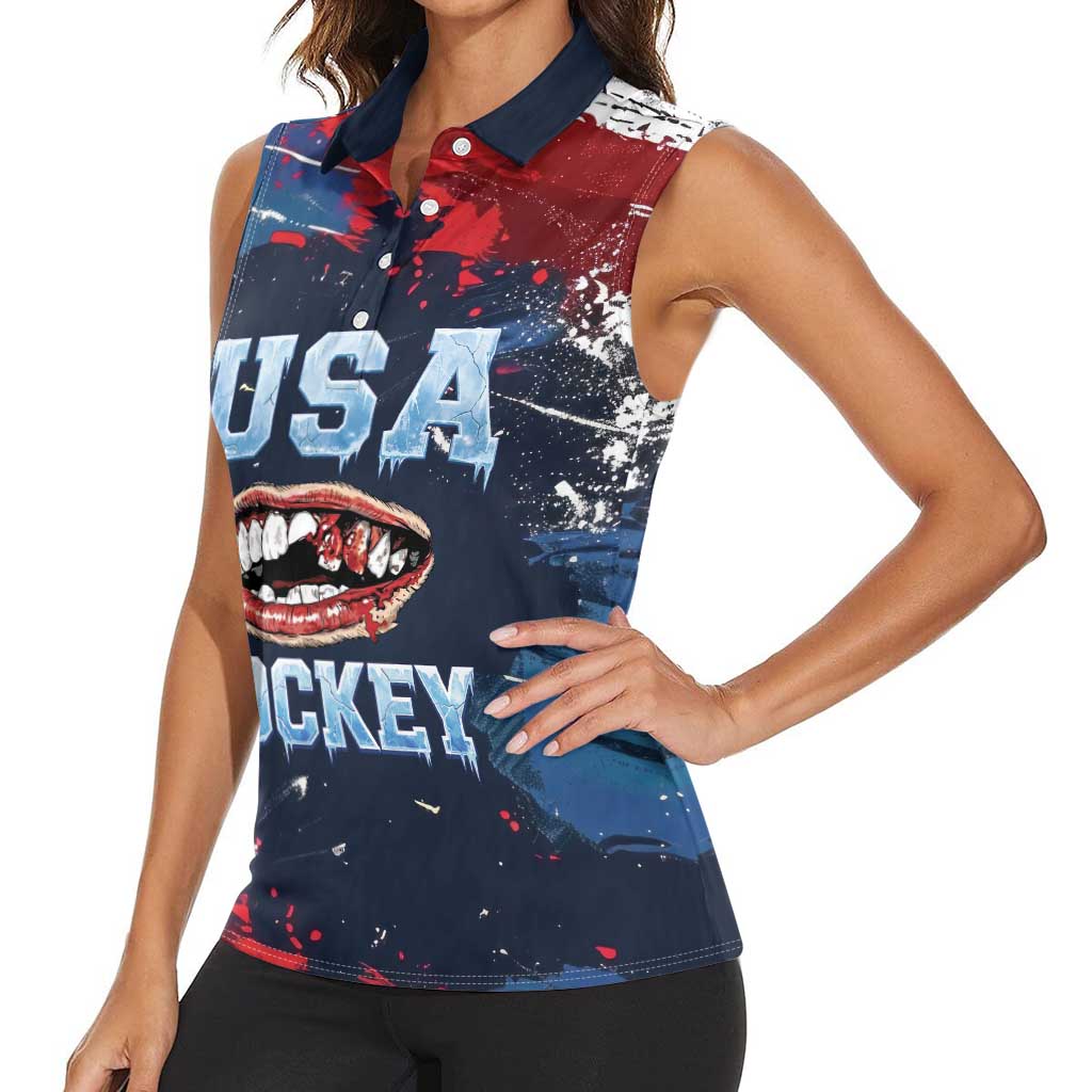USA Ice Hockey 2026 Champions Custom Women Sleeveless Polo Shirt Legend Golden Toothless