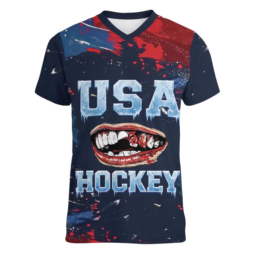 USA Ice Hockey 2026 Champions Custom Women V-Neck T-Shirt Legend Golden Toothless