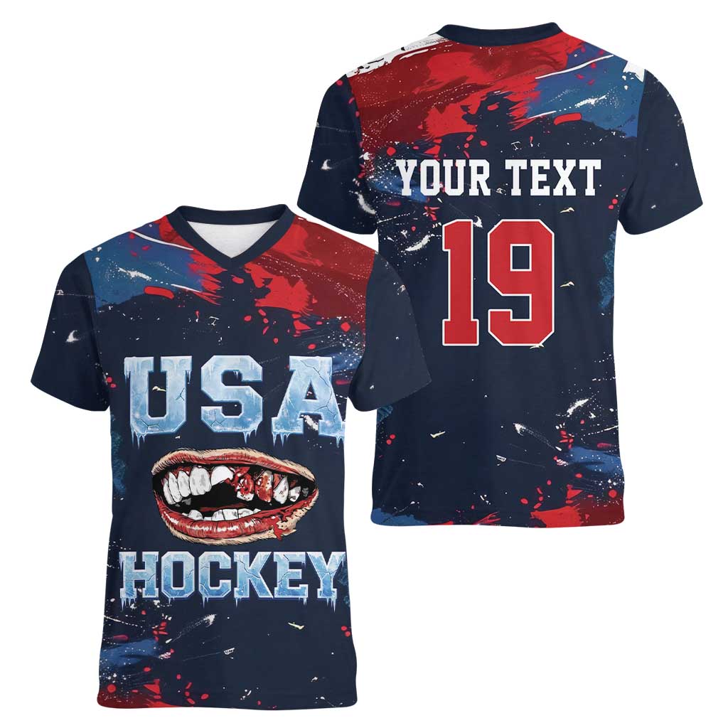 USA Ice Hockey 2026 Champions Custom Women V-Neck T-Shirt Legend Golden Toothless