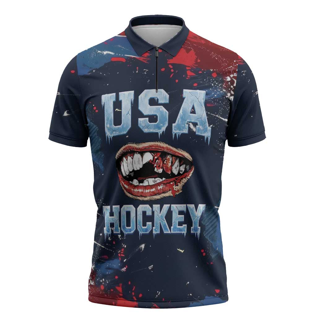 USA Ice Hockey 2026 Champions Custom Zipper Polo Shirt Legend Golden Toothless