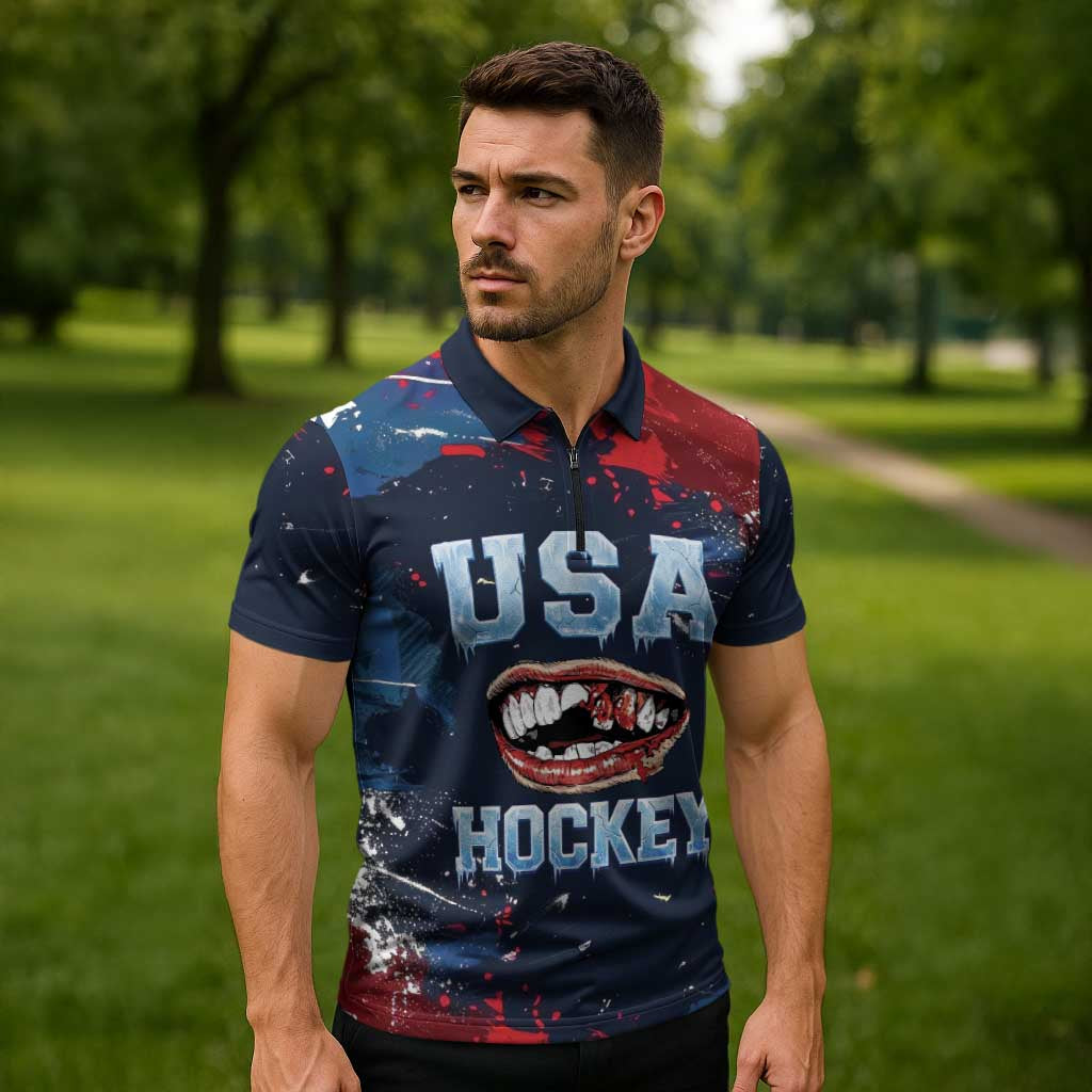USA Ice Hockey 2026 Champions Custom Zipper Polo Shirt Legend Golden Toothless