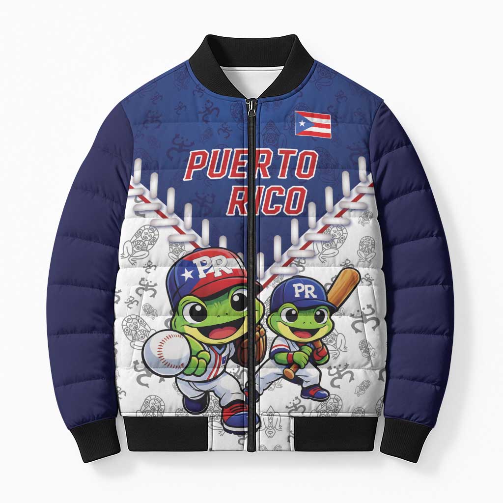 Puerto Rico Baseball Custom Bomber Puffer Jacket Boricua Coquí Baseball Mascot