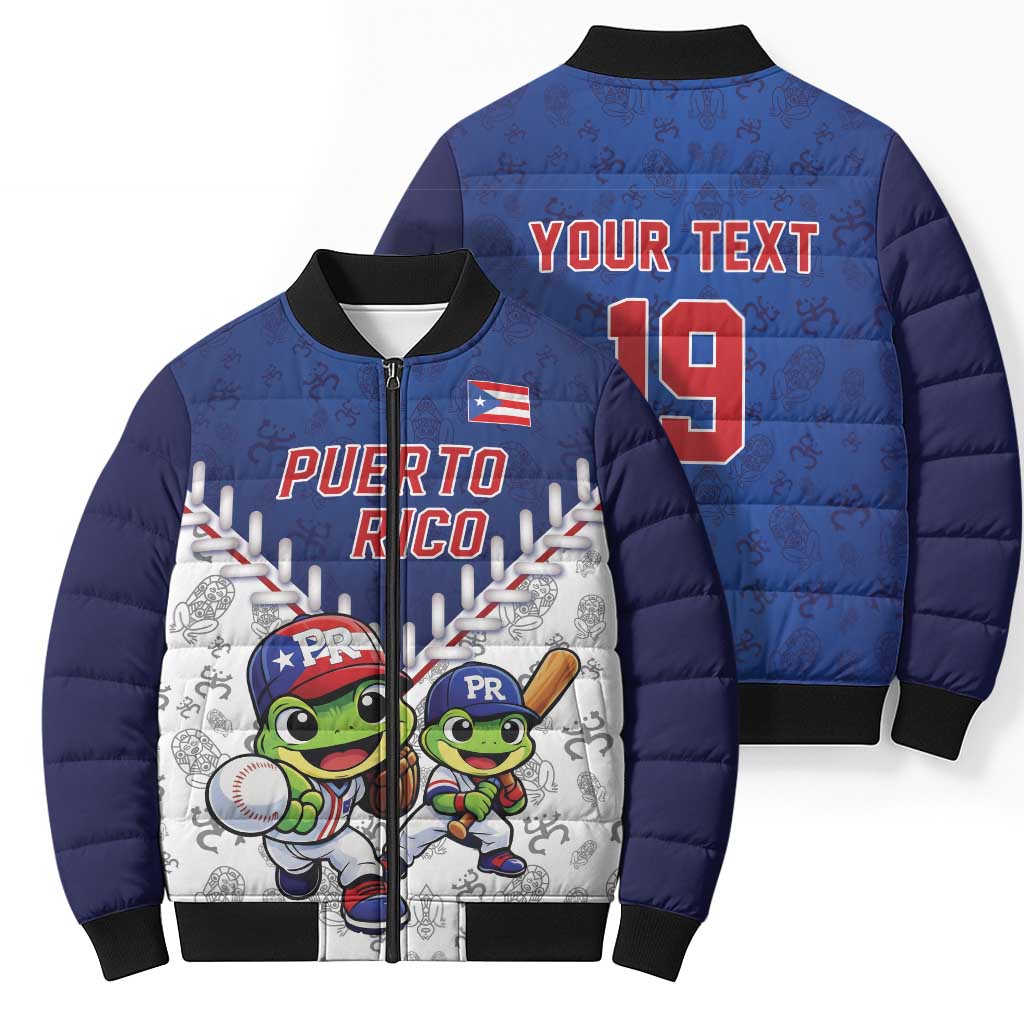 Puerto Rico Baseball Custom Bomber Puffer Jacket Boricua Coquí Baseball Mascot