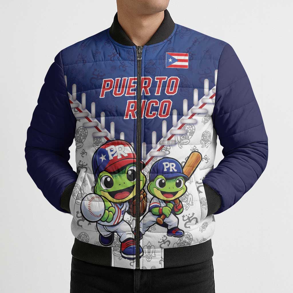 Puerto Rico Baseball Custom Bomber Puffer Jacket Boricua Coquí Baseball Mascot