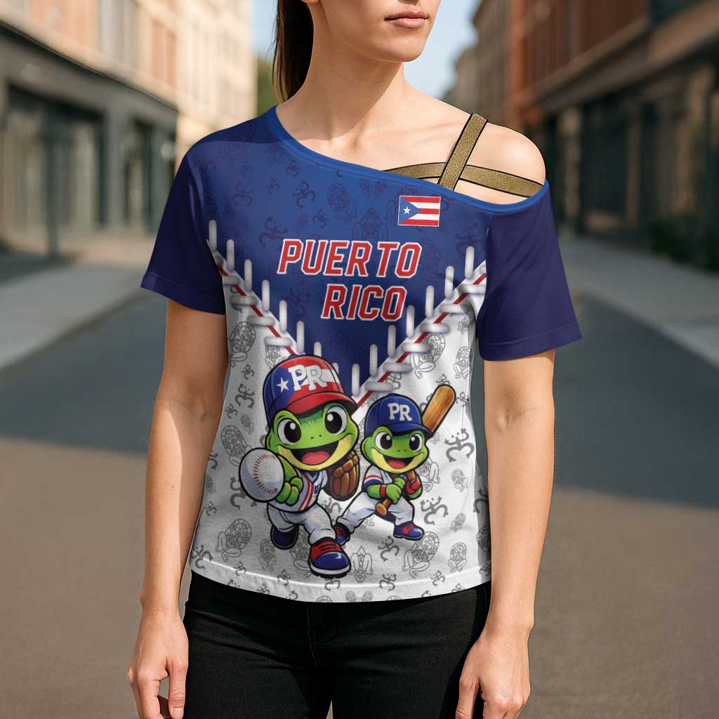 Puerto Rico Baseball Custom Cross Shoulder Shirt Boricua Coquí Baseball Mascot