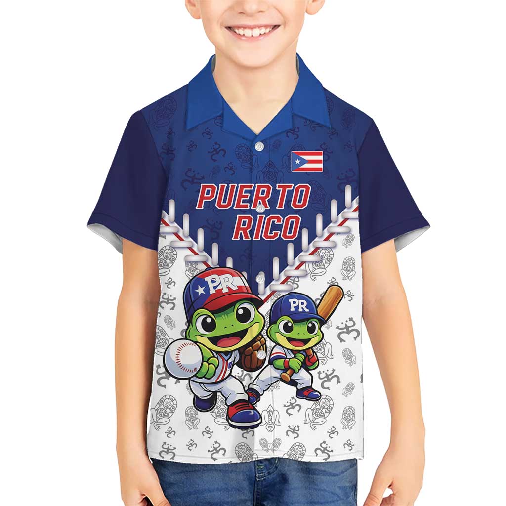 Puerto Rico Baseball Custom Kid Hawaiian Shirt Boricua Coquí Baseball Mascot