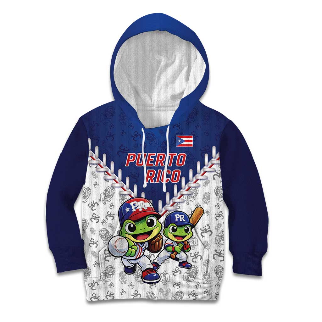Puerto Rico Baseball Custom Kid Hoodie Boricua Coquí Baseball Mascot