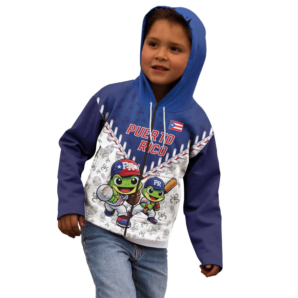 Puerto Rico Baseball Custom Kid Hoodie Boricua Coquí Baseball Mascot