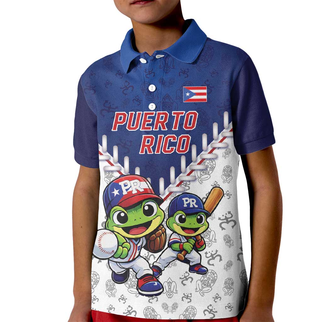Puerto Rico Baseball Custom Kid Polo Shirt Boricua Coquí Baseball Mascot