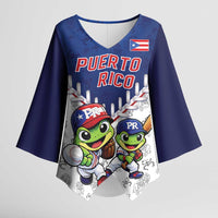 Puerto Rico Baseball Custom Kimono Sleeve Blouse Boricua Coquí Baseball Mascot
