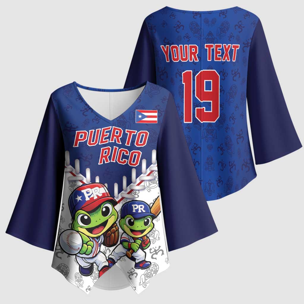 Puerto Rico Baseball Custom Kimono Sleeve Blouse Boricua Coquí Baseball Mascot
