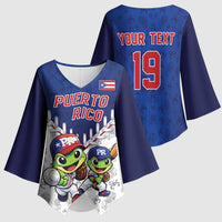 Puerto Rico Baseball Custom Kimono Sleeve Blouse Boricua Coquí Baseball Mascot