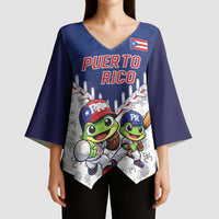 Puerto Rico Baseball Custom Kimono Sleeve Blouse Boricua Coquí Baseball Mascot