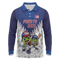 Puerto Rico Baseball Custom Long Sleeve Polo Shirt Boricua Coquí Baseball Mascot