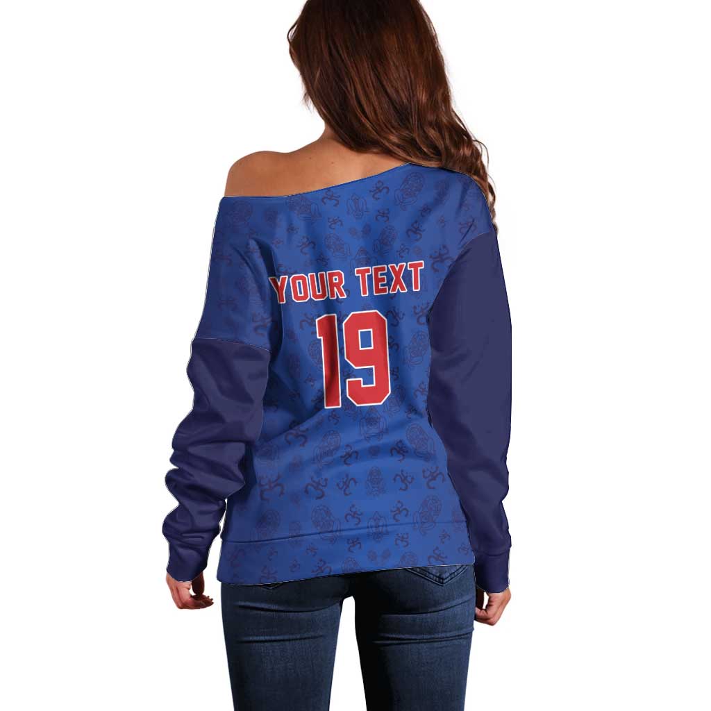 Puerto Rico Baseball Custom Off Shoulder Sweater Boricua Coquí Baseball Mascot