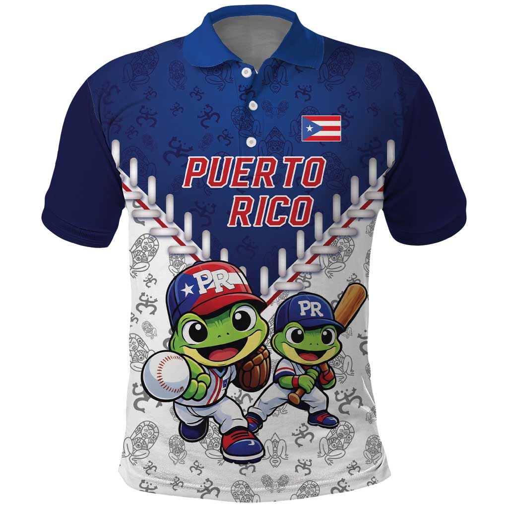 Puerto Rico Baseball Custom Polo Shirt Boricua Coquí Baseball Mascot