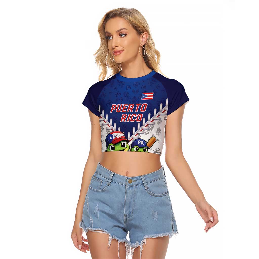 Puerto Rico Baseball Custom Raglan Cropped T Shirt Boricua Coquí Baseball Mascot