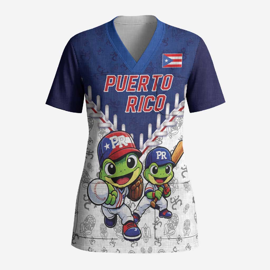 Puerto Rico Baseball Custom Scrub Top Boricua Coquí Baseball Mascot