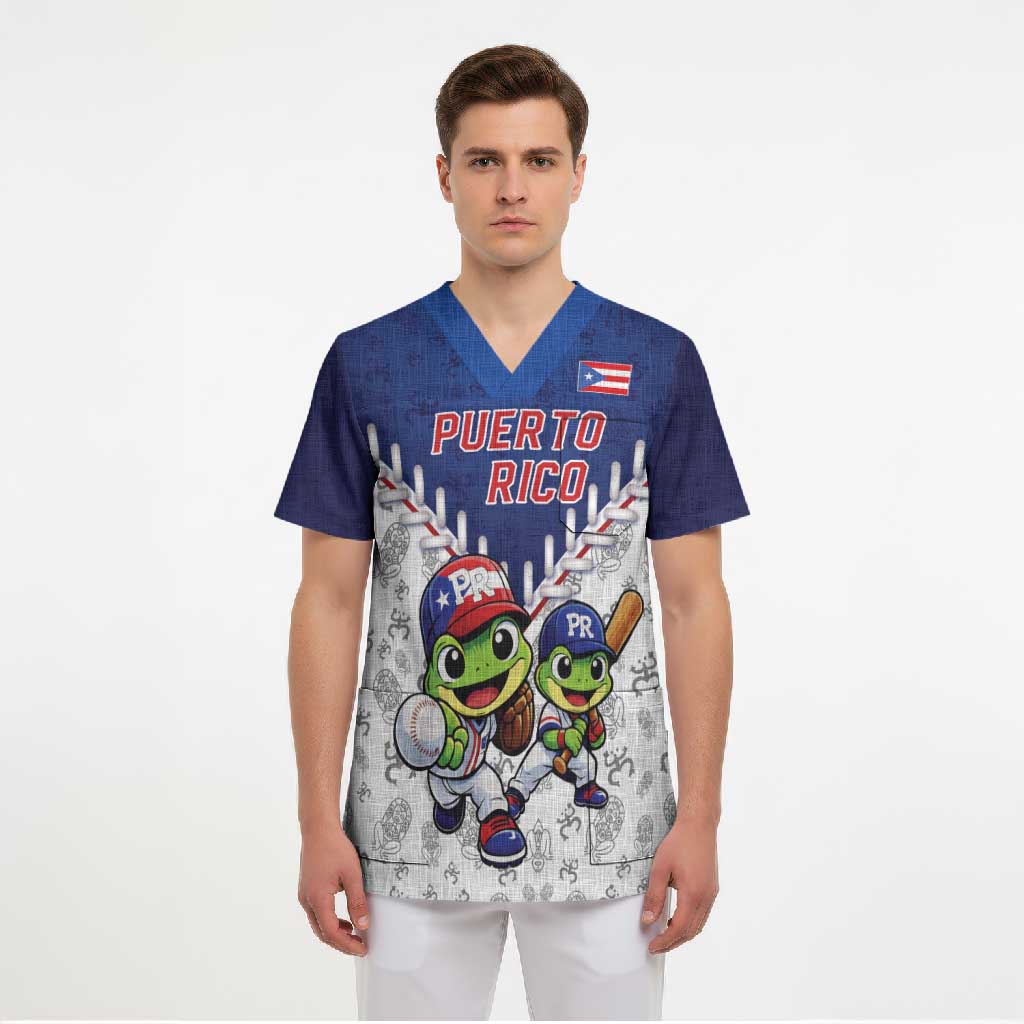Puerto Rico Baseball Custom Scrub Top Boricua Coquí Baseball Mascot