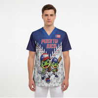 Puerto Rico Baseball Custom Scrub Top Boricua Coquí Baseball Mascot