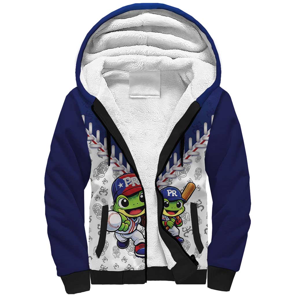 Puerto Rico Baseball Custom Sherpa Hoodie Boricua Coquí Baseball Mascot
