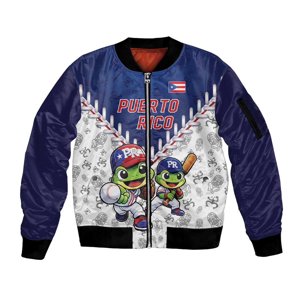 Puerto Rico Baseball Custom Sleeve Zip Bomber Jacket Boricua Coquí Baseball Mascot