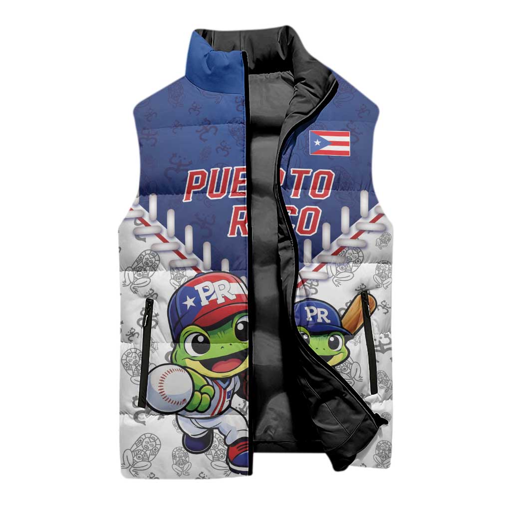 Puerto Rico Baseball Custom Sleeveless Puffer Jacket Boricua Coquí Baseball Mascot