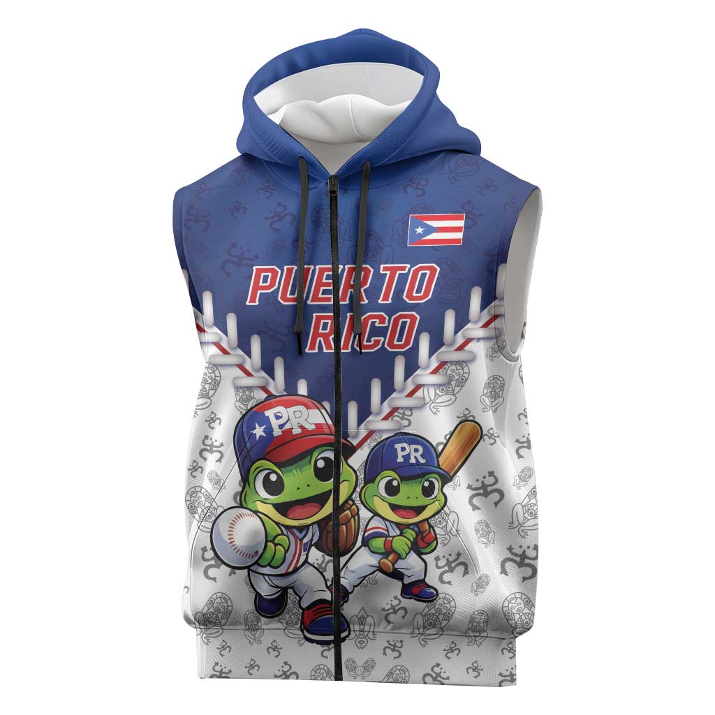Puerto Rico Baseball Custom Sleeveless Zip Hoodie Boricua Coquí Baseball Mascot