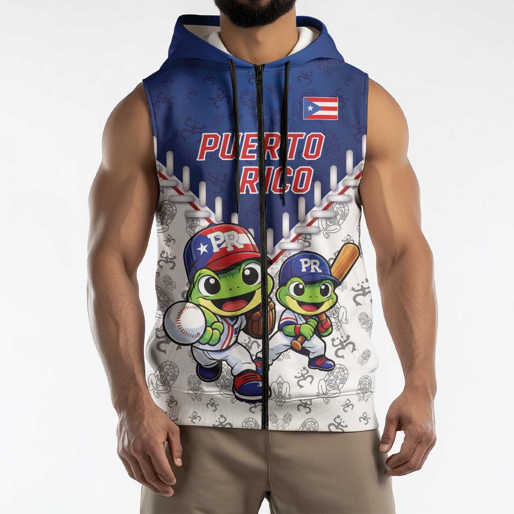 Puerto Rico Baseball Custom Sleeveless Zip Hoodie Boricua Coquí Baseball Mascot