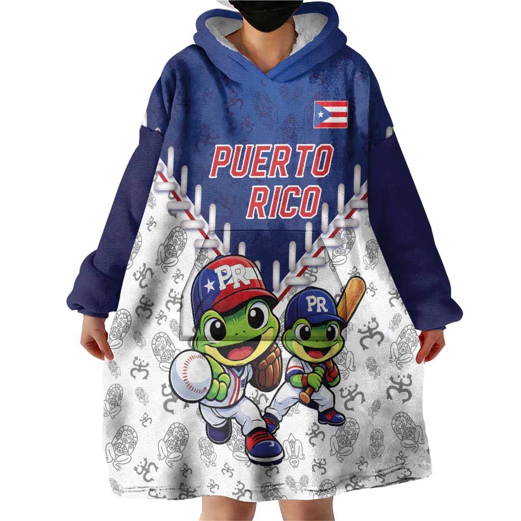 Puerto Rico Baseball Custom Wearable Blanket Hoodie Boricua Coquí Baseball Mascot