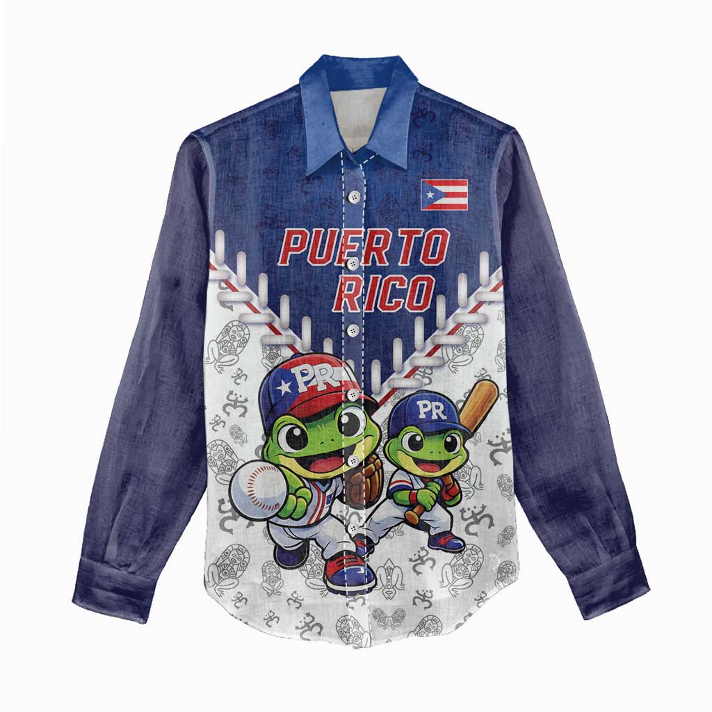 Puerto Rico Baseball Custom Women Casual Shirt Boricua Coquí Baseball Mascot