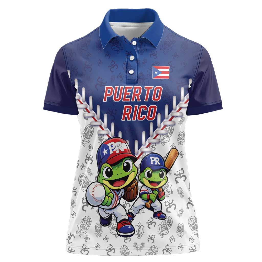 Puerto Rico Baseball Custom Women Polo Shirt Boricua Coquí Baseball Mascot