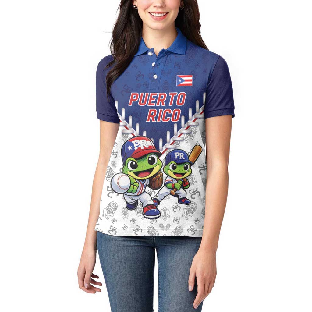 Puerto Rico Baseball Custom Women Polo Shirt Boricua Coquí Baseball Mascot