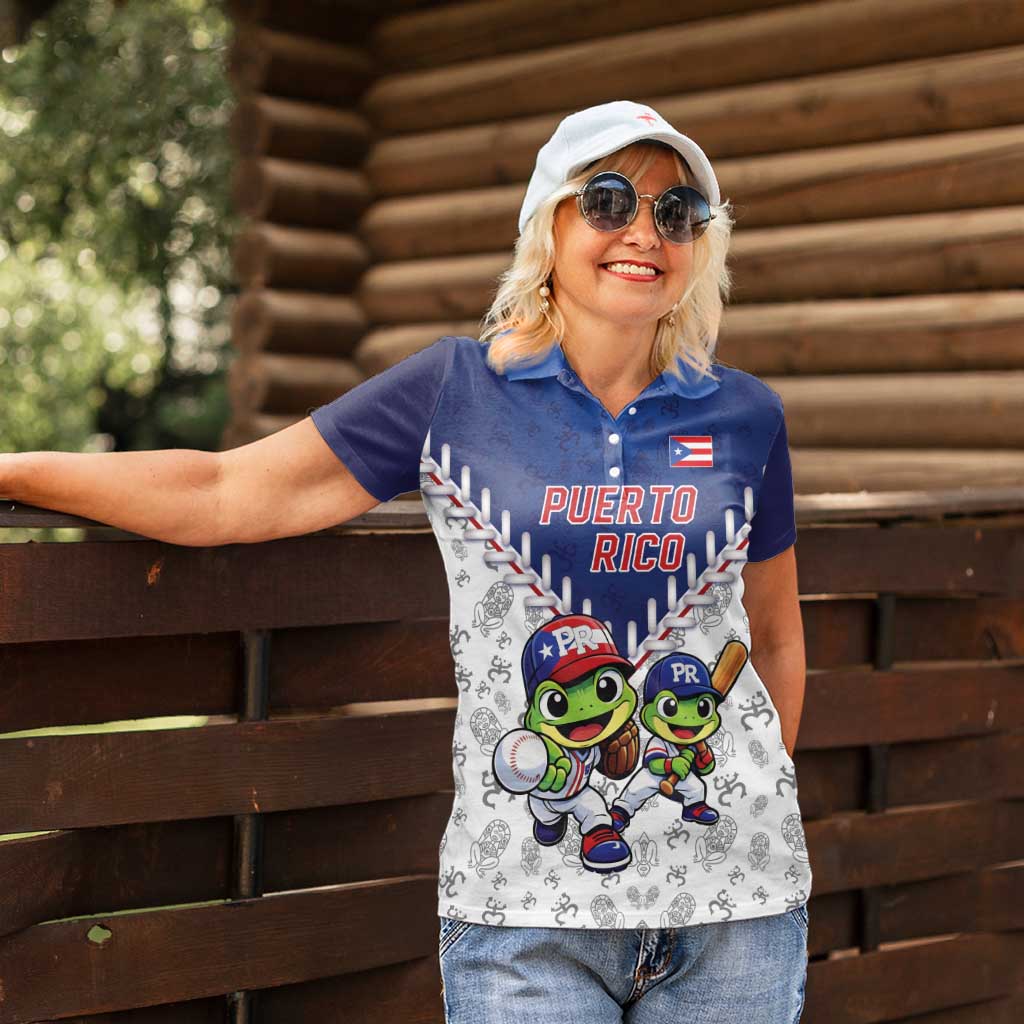 Puerto Rico Baseball Custom Women Polo Shirt Boricua Coquí Baseball Mascot