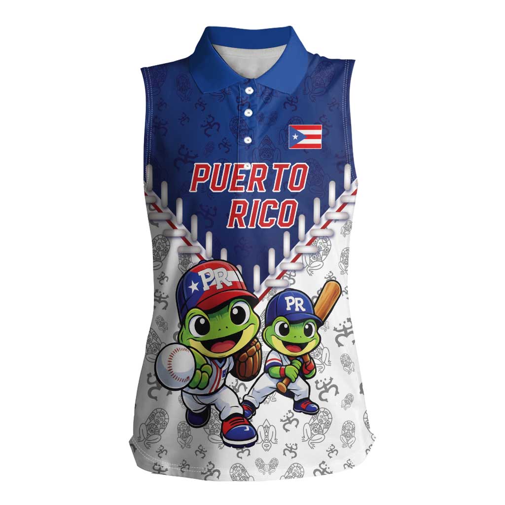 Puerto Rico Baseball Custom Women Sleeveless Polo Shirt Boricua Coquí Baseball Mascot