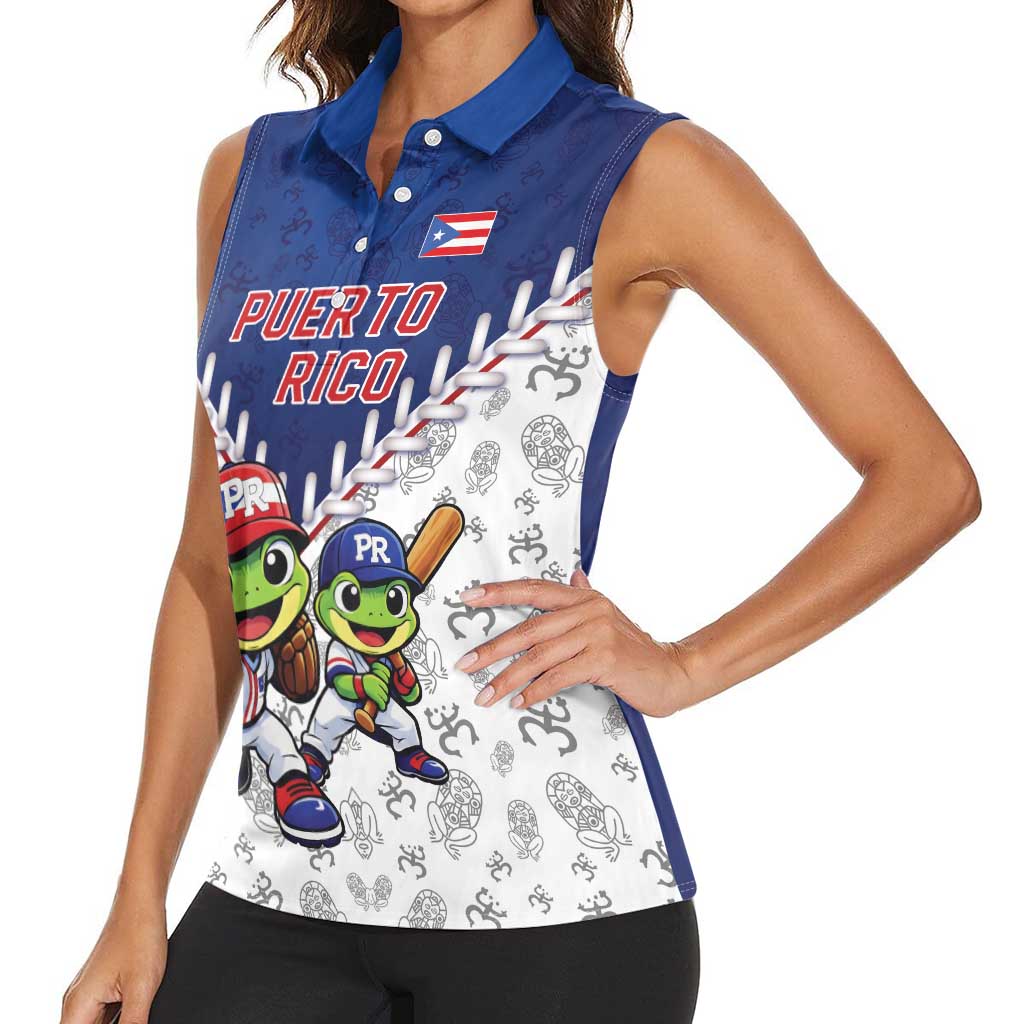 Puerto Rico Baseball Custom Women Sleeveless Polo Shirt Boricua Coquí Baseball Mascot