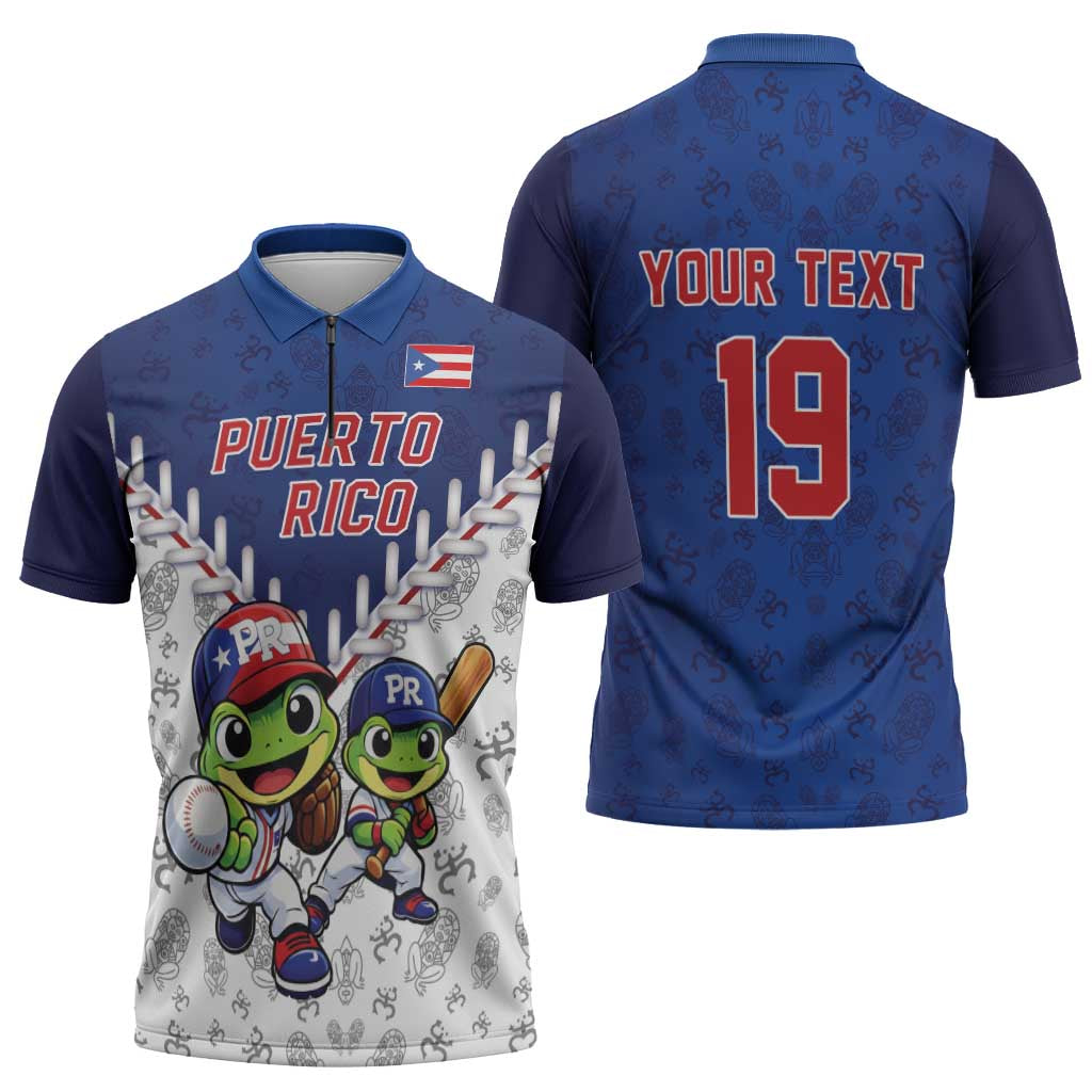 Puerto Rico Baseball Custom Zipper Polo Shirt Boricua Coquí Baseball Mascot