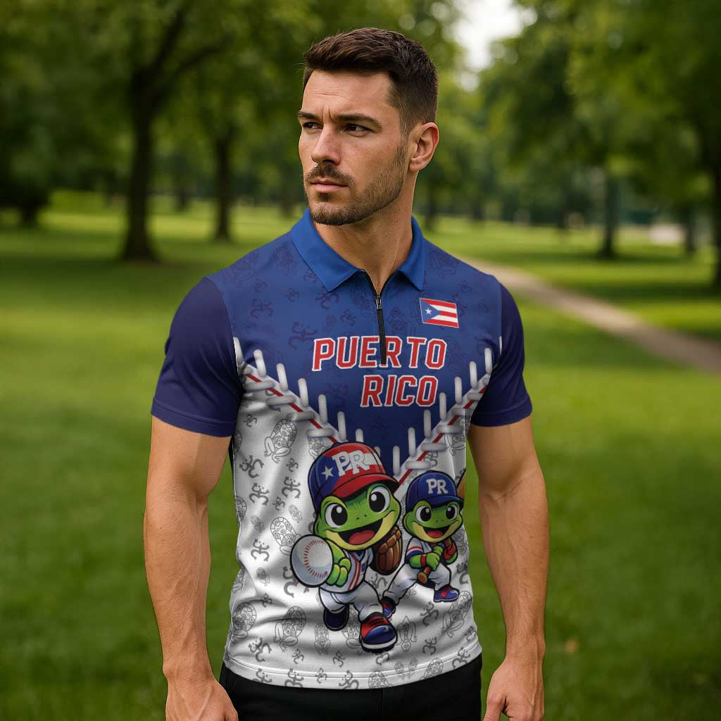 Puerto Rico Baseball Custom Zipper Polo Shirt Boricua Coquí Baseball Mascot