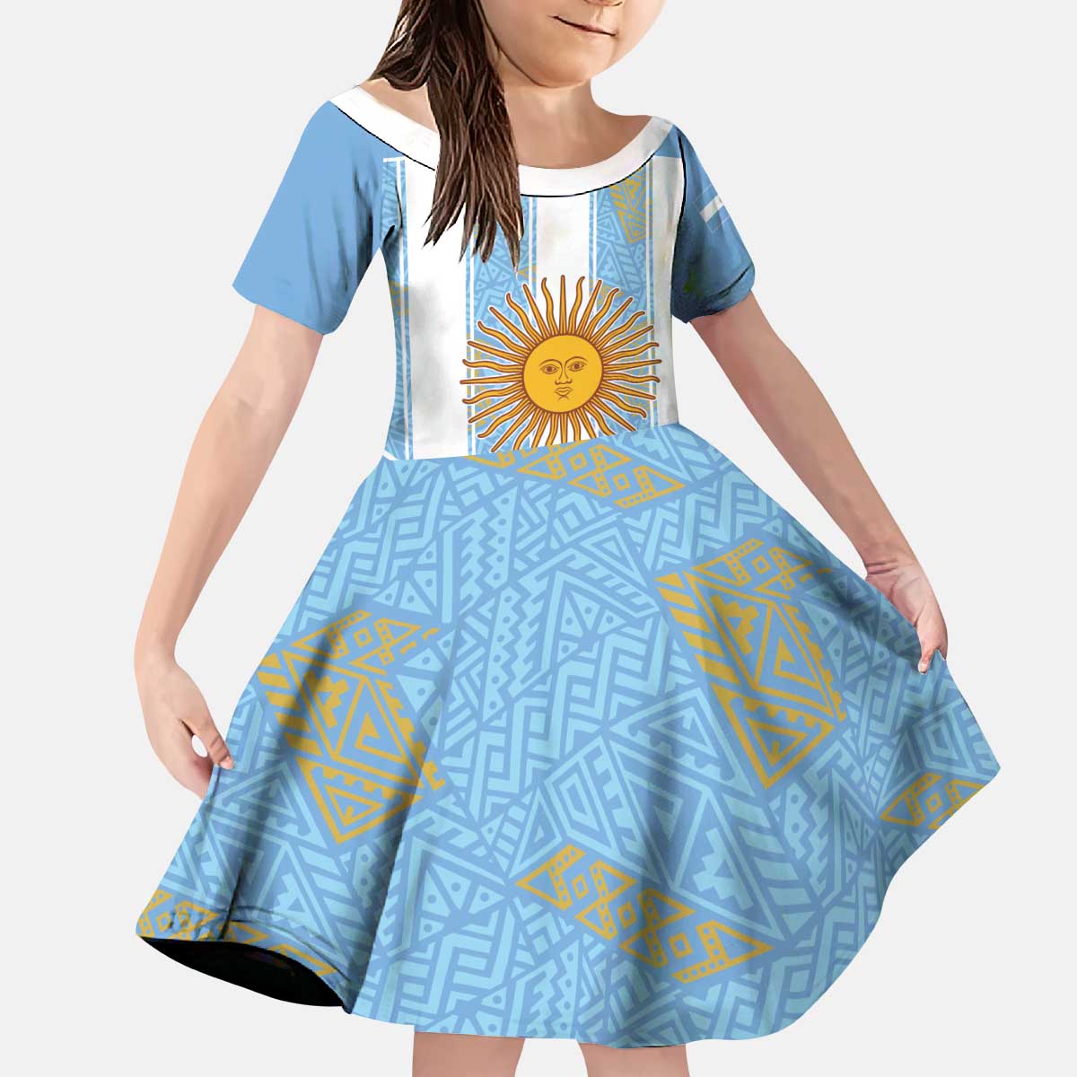 Custom World Football 2026 Argentina Kid Short Sleeve Dress La Albiceleste Pride Sun of May