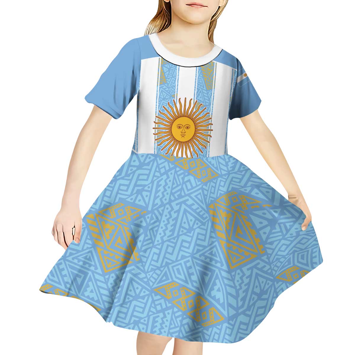 Custom World Football 2026 Argentina Kid Short Sleeve Dress La Albiceleste Pride Sun of May