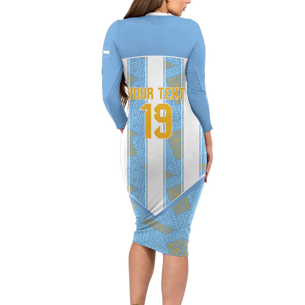 Custom World Football 2026 Argentina Long Sleeve Bodycon Dress La Albiceleste Pride Sun of May
