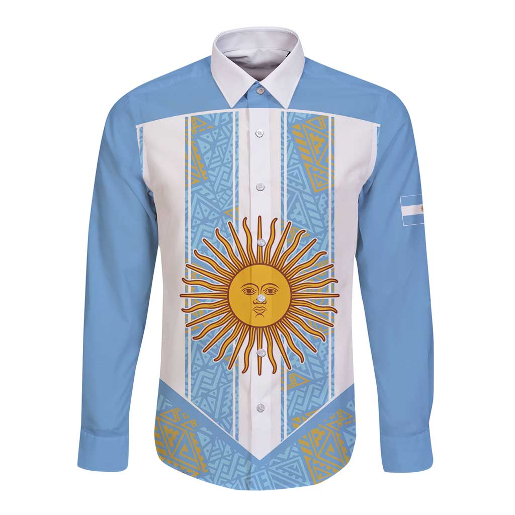 Custom World Football 2026 Argentina Long Sleeve Button Shirt La Albiceleste Pride Sun of May
