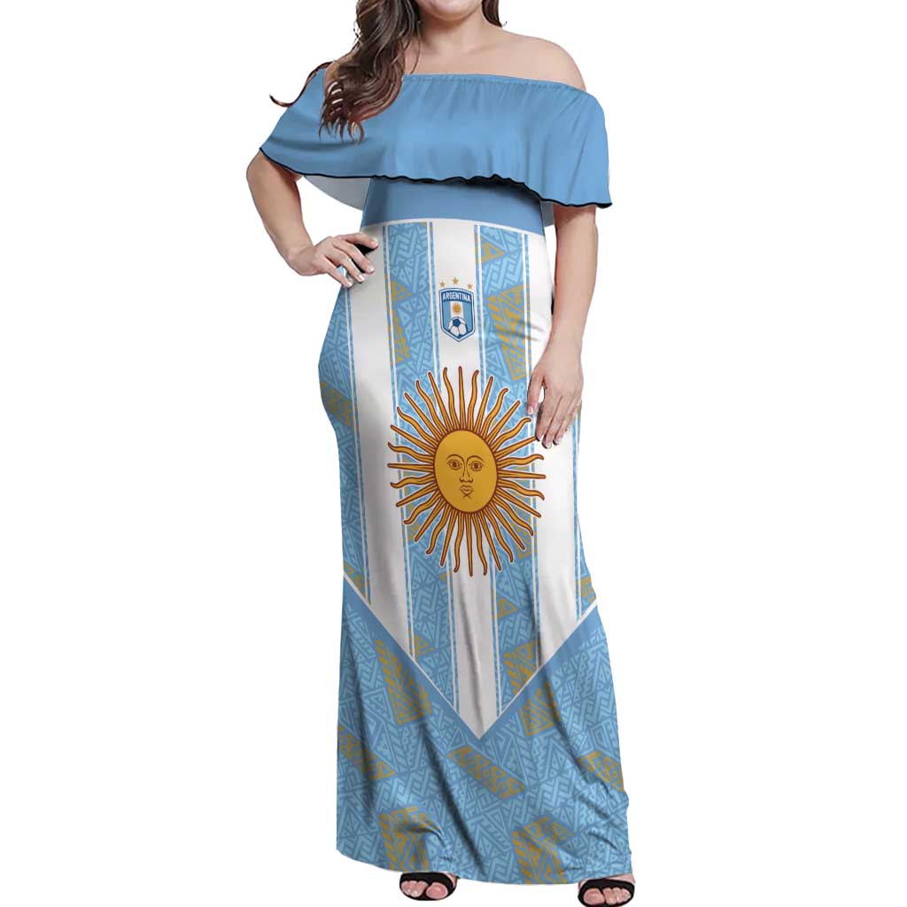 Custom World Football 2026 Argentina Off Shoulder Maxi Dress La Albiceleste Pride Sun of May