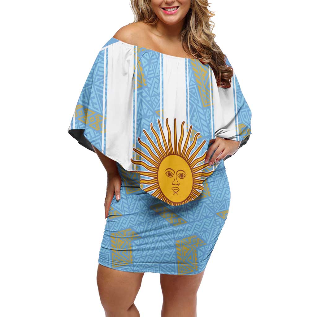 Custom World Football 2026 Argentina Off Shoulder Short Dress La Albiceleste Pride Sun of May