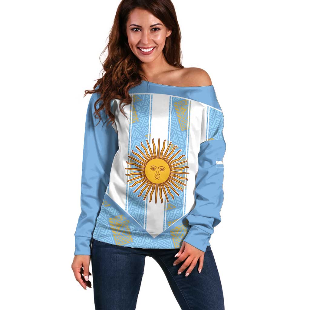 Custom World Football 2026 Argentina Off Shoulder Sweater La Albiceleste Pride Sun of May