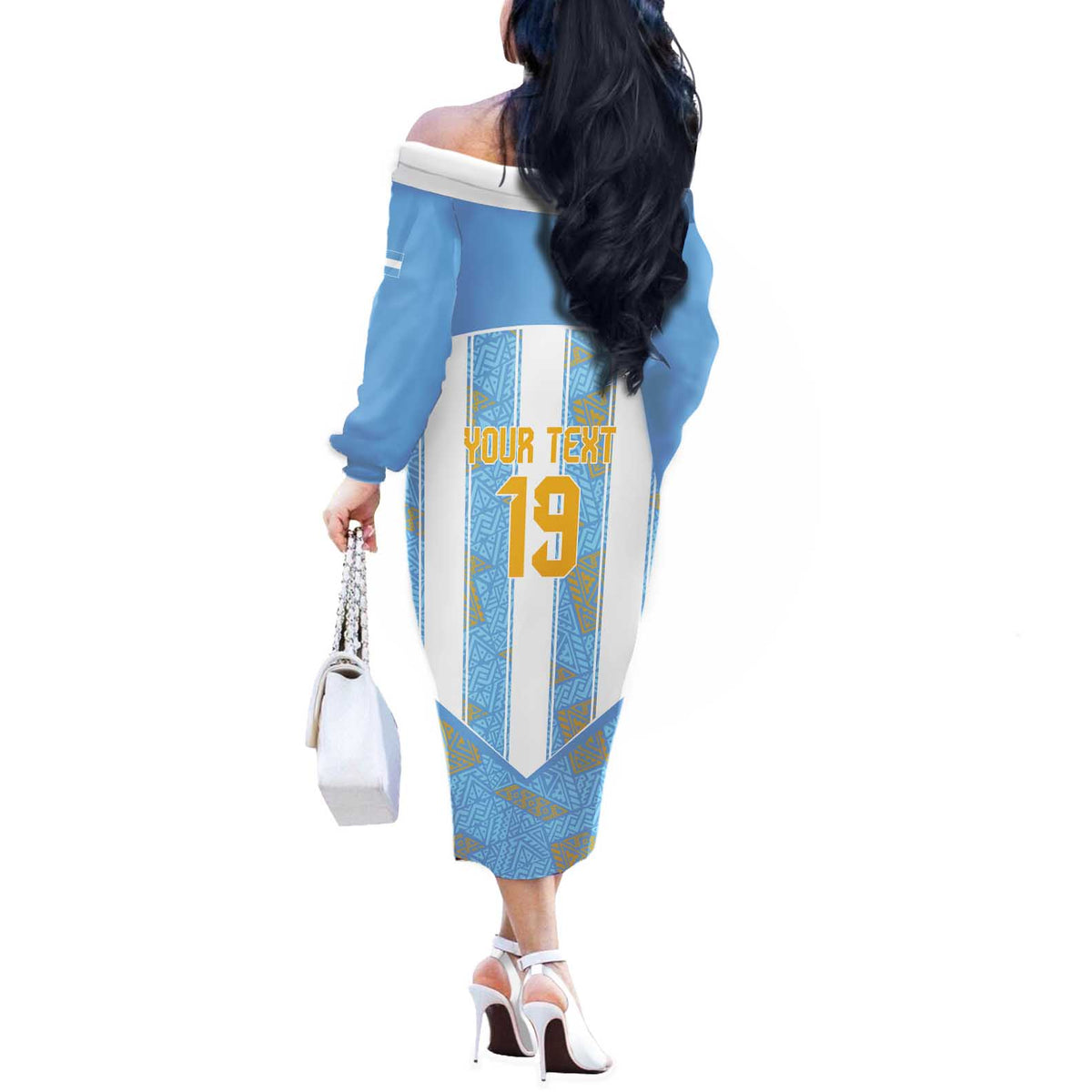Custom World Football 2026 Argentina Off The Shoulder Long Sleeve Dress La Albiceleste Pride Sun of May